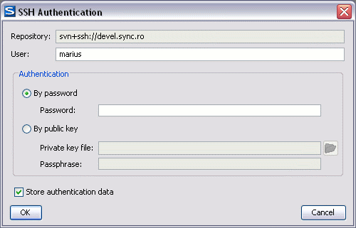 User & Private key authentication dialog